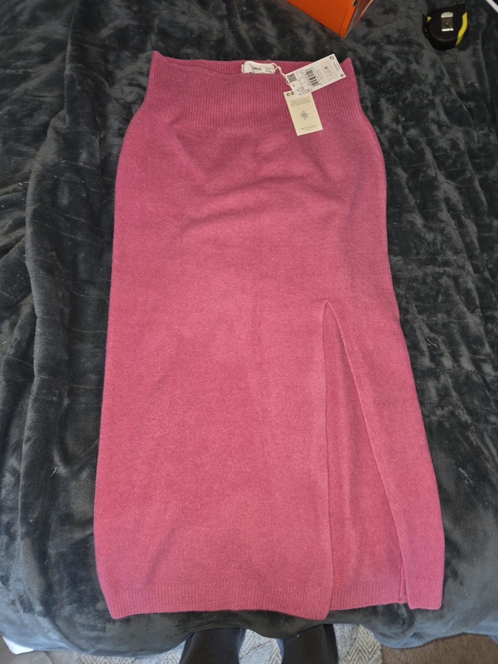 NWT Mango Heathered Magenta Pink Ribbed Knit Midi Skirt Side Slit Size M €33